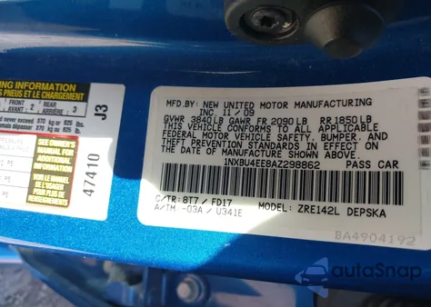 2010 Toyota Corolla S from USA, damaged, VIN 1NXBU4EE8AZ298862